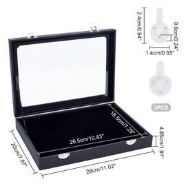 NBEADS Black Velvet Pin Display Case, 28x20x4.85cm Wall Hanging Brooch Jewelry Storage Case Wooden Presentation Boxes with Glass Window and Hangers for Coin Medals Pins Badges Display and Storage