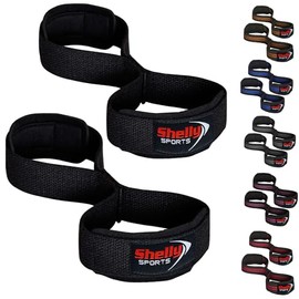 Shelly Weight Lifting Straps Figure 8 with Padded Cuff Wrist support Training Gym Straps Hand bar Grip Gloves Support Workout (Full Black)