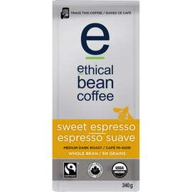 Ethical Bean Coffee Sweet Espresso Medium Dark Roast Fairtrade Organic Coffee, 340g
