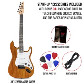 LyxPro CS 39” Electric Guitar Kit for Beginner, Intermediate & Pro Players with Guitar, Amp Cable, 6 Picks & Learner’s Guide | Solid Wood Body, Volume/Tone Controls, 5-Way Pickup - Mahogany
