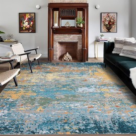 RUGSREAL Washable Rug 5x7 Ultra Soft Bedroom Rug Modern Abstract Rug Indoor Low Pile Carpet Non-Slip Rug with Rubber Backing Contemporary Accent Rug for Playroom Dining Room, Multicolor