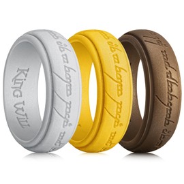 King Will Silicone One Ring for Men Lord Rings Magic Power Rings, 8mm Wide Breathable Rubber Etched Bronze/Silver/Gold Silicone Rings for Men Women, Comfort Fit Silicone Wedding Ring Size 8