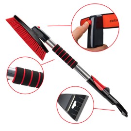 HEYNER® Ice Scraper with Broom Windscreen Scraper with Brass Blade, Extendable with Rotating Snow Brush