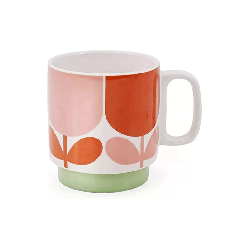 Orla Kiely Set of 2 Stacking Mugs Ceramic Block Flower