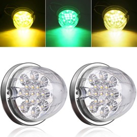 2PCS Dual Revolution Amber Turn Signal and Marker to Green Auxiliary 17 LED Watermelon Lights, Clear Lens & Stainless Steel Bezel Marker Lights for Freightliner Kenworth Peterbilt Trailer Heavy Trucks
