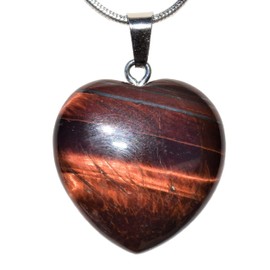 Zenergy Gems CHARGED Natural Red Tiger Eye Crystal Puffy Heart Pendant Necklace + 20" Silver Chain + Selenite Charging Heart [Included]