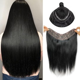 Black Clip in Hair Extensions Real Human Hair,#1 Jet Black 18inch Straight Clip in Hair Extensions Jet Black One Piece with 5 Clips 3/4 Full Head on Hair Extensions for Women