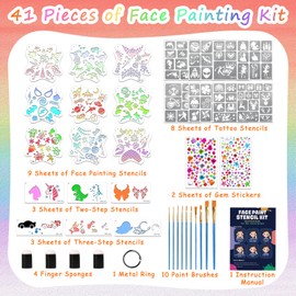 41Pcs Face Paint Stencils Kit for Kids with Face Paint Brushes and Sponges