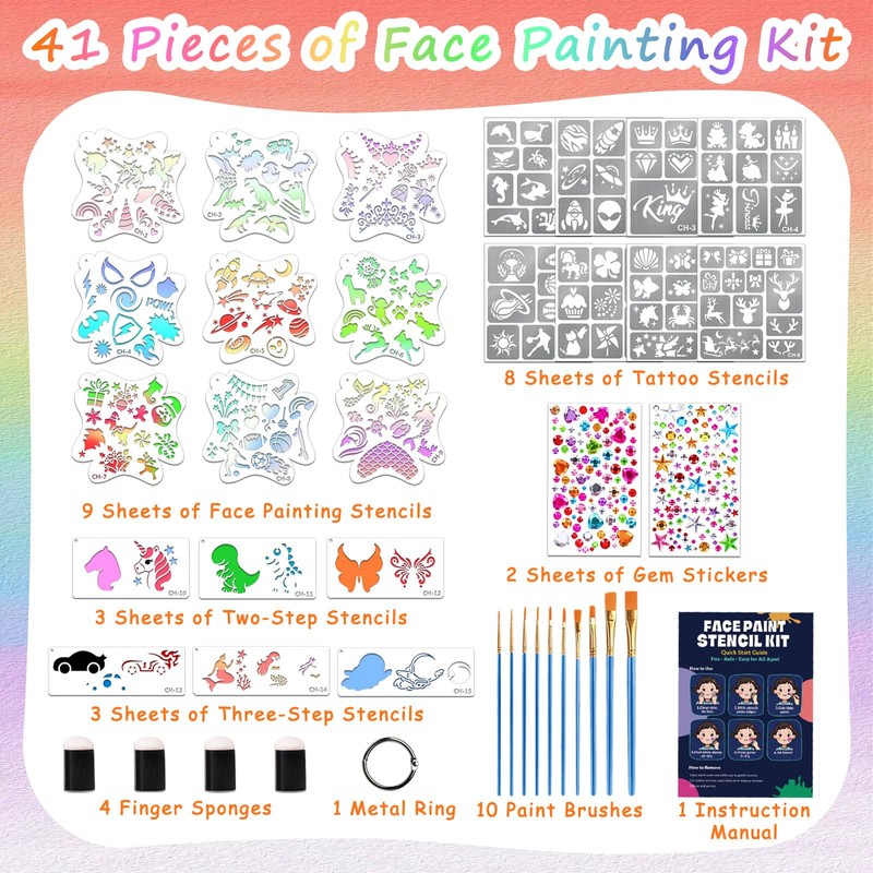 41Pcs Face Paint Stencils Kit for Kids with Face Paint