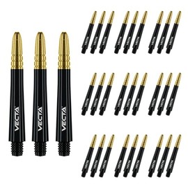 WINMAU Vecta Black with Gold Medium Polycarbonate Dart Stems (Shafts) - 10 sets per pack (30 dart stems in total)