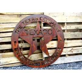 JL Fabrication Rusty Patina Texaco Gas Station Garage Sign Man Cave / Vintage Gas - Raw Steel, 15"