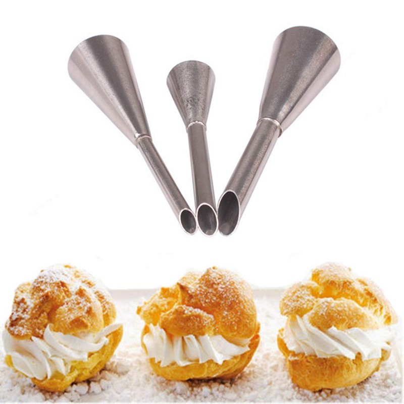 Kingsie 3 Piece Shoe Cream Puffs Tips Stainless Steel Piping
