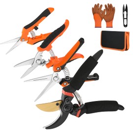 5 pack Garden Pruning Shears Stainless Steel Blades, Handheld Scissors Set with Gardening Gloves,Heavy Duty Garden Bypass Pruning Shears,Tree Trimmers Secateurs, Hand Pruner (Classic)
