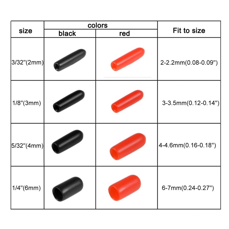 TA-VIGOR 100Pcs Rubber End Caps, 2mm 3mm 4mm 6mm ID