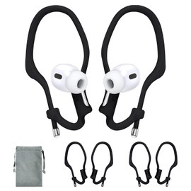 Haireca 2 Pairs Ear Hooks for Air Pods 4, 3, 2 & 1, Air Pods Pro 2, Air Pods Pro, [Adjustable] [Silicone] Upgraded Anti Slip Clip Grip [Added Velvet Storage Pouch] for Running Sports – Black