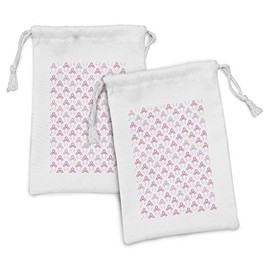 Ambesonne Hawaii Fabric Pouch Set of 2, Tropical Summer Birds Repetitive Pattern of Love Flamingos and Hearts, Small Drawstring Bag for Toiletries Masks and Favors, 9" x 6", Pink and Pastel Pink