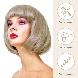 MHDUYEG Blonde Wig with Fringe Short for Women, Wig Women's Short, Blonde Bob Wigs for Women, Ombre Blonde Bob Wigs, Blonde Wig Bob - Cosplay Daily Party Use