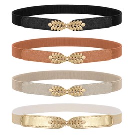 WERFORU Elastic Waist Belt for Women Vintage Wide Belt for Dress Women's Fashion Stretchy Cinch Belt, D-Black+Brown+Beige+Gold