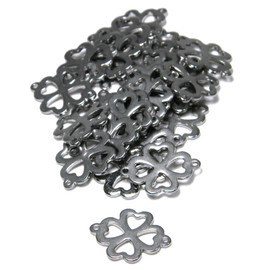 Bedazzlinbeads 20 Silver 201 Grade Stainless Steel 4 Leaf Clover St. Patrick's Day Metal Shamrock Link Bead Charms with 2 Connector Holes