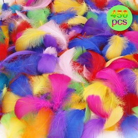 MWOOT 450+ Pcs Colorful Nature Feathers, Art Crafts Decorative Goose Feather for Dream Catchers Headband Jewelry Making Wedding Themed Party Festivals
