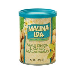 Mauna Loa Premium Hawaiian Roasted Macadamia Nuts, Maui Onion Garlic Flavor, 4.5 Oz Can (Pack of 12)