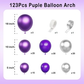 Dark Purple Balloons Arch Garland Kit-123Pcs Silver Metallic Purple Balloons for Birthday Anniversary New Years Baby Shower Graduation Engagement Wedding Retirement Party Decoration