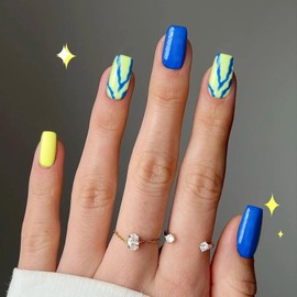 Cihcshe Press on Nails Short, 100% Handmade Short Square Fake Nails, Reusable Stick On Nail Kit with Jelly Soft Gel, Advanced Custom Acrylic Nails Press Ons for Women, 10Pcs