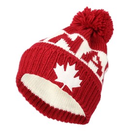 WITHMOONS Canada Beanie Hat Toque Winter Pom Knit Beanies for Men Women JZP0027 (Red)