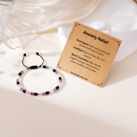 VULETO Bracelets for Women, Anxiety Relief Items Stress Healing Crystals Kalm Amethyst Black Tourmaline Rose Quartz Bracelet Anti Comfort Panic Attack Worry Stones Jewelry Gifts