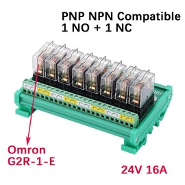 Molence DIN Rail Mount 8 Channels G2R-1-E Relay, AC/DC 24V Control 8 SPDT 16A Pluggable Power Relay Module for PLC MCU