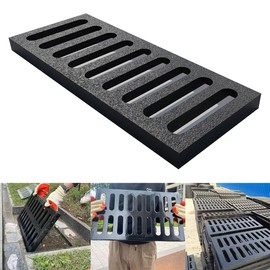 Cast Iron Drain Grate, 8 * 20in Heavy Duty Outdoor Drain Cover, B125 Class Channel Grate, Metal Sewer Grate, Black Square Drainage Grate for Concrete Floor, Yard, Driveway & Garage.