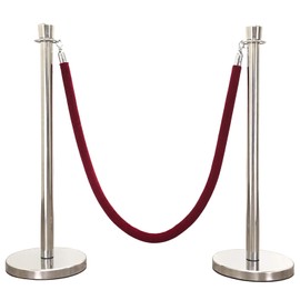 Mirror Taper Top Rope Stanchion in 3 pcs Set, VIP Crowd Control (96" Burgundy Velvet)