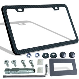 MIAOHAIJTZ MIAOHAIJTZ Carbon Fiber License Plate Frame, Upgraded 1.5mm Thickness, 100% Real Carbon Fiber Cloth Wrap Black Aluminum Plate, 2 Holes Slim Edge, Stainless Steel Anti-Theft Screws, Crash Pad, 1 Pack