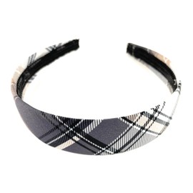 Fashion Accessories Now grey black beige plaid headband 1 1/8 inches wide tartan fabric covered hair band plaid headband tartan plaid