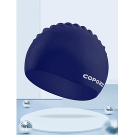COPOZZ Adult Swim Caps, Silicone Waterproof Comfy Bathing Cap Swimming Hat for Long and Short Hair (Blue-12yrs+)