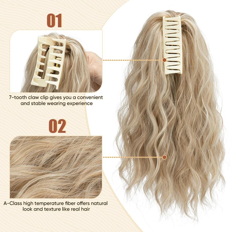 2 PCS Ponytail Extensions Claw Clip Short Pony Tails Wavy