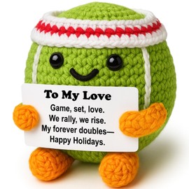 Weming Couple Mini Crochet Tennis Ball Plush with Story Card, Handmade 8–10cm, Game Set Love, Stocking Stuffer, Desk Decor, Sporty Cute, Doubles Partner