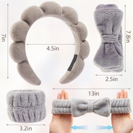 Headbands for Women - Spa Headband and Wristband Set - Headband for Washing Face, Facial Mask, Makeup, Skin Care, Gifts for Women and Teen Girl Gifts Trendy Stuff (Grey, One Size)