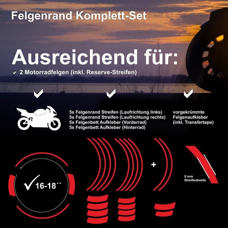 Felgenrand Aufkleber Wheel Rim Sticker Motorcycle Sticker Set Compatible with