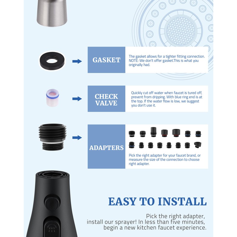 Kitchen Faucet Head Replacement with 15 Adapters - 3 Functions