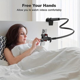 Gooseneck Cell Phone Holder, Universal 360 Flexible Phone Stand Lazy Bracket Mount Long Arms Clamp For Phone 13 Pro Xs Max XR X 8 7 6 6s Plus And Other 3.5~6.7'' Device - Color: Black