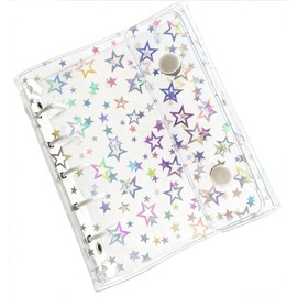Transparent Binder Sticker Notebook PVC Clear 5 Holes 6 Rings Glitter Star Refillable Notebook Shell Protector Lightweight Durable Multipurpose (M5 White (with 10 PP Refills))