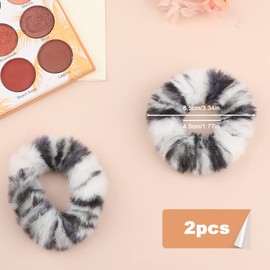 KINBOM 2Pcs Plush Faux Rabbit Fur Hair Ties, Fluffy Hair Pom Elastic Hair Scrunchies Ponytail Scrunchies Accessories for Girls Women (Mainly Black and White)
