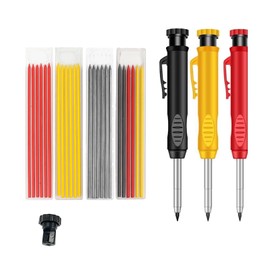 Carpenter's Pencils Set, Solid Carpenter's Pencils, Versatile Leads, Mechanical Pencil Marker, Deep Hole Marker Pencil with Built-in Sharpener for Woodworking, Construction Site with Case (Pack of 5)