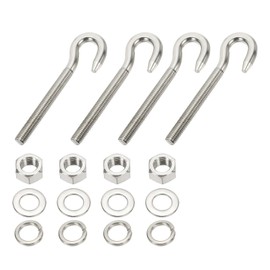 PATIKIL M12 Stainless Steel Eye Bolt, 4 Set Hook Eyelet Bolts Long Shank Threaded with Nut and Washers for Construction Swing Boat Yoga Hanging Bridge Ship Automobile, Silver
