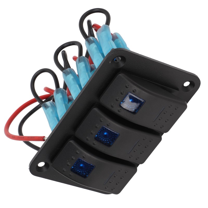 3 Gang Rocker Switch Overcurrent Protection LED Blue Backlit IP65