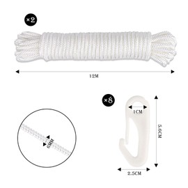 Jognee 24 m Flagpole Rope with 8 Flag Hooks, Diameter 6 mm, Flagpole Rope, Weatherproof and UV Resistant, White Nylon Flag Rope, Flagpole Rope Set for Garden, Home, Tent, Outdoor Camping