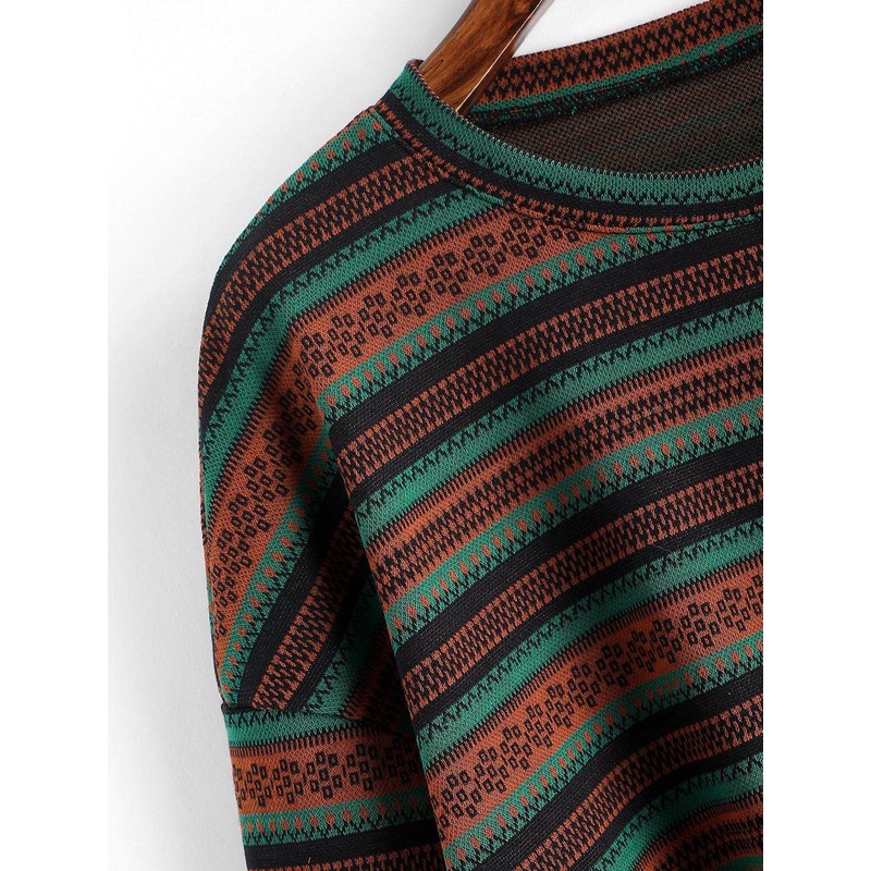 ZAFUL ZAFUL Women's Tribal Ethnic Graphic Cropped Knitwear Bohemian Long