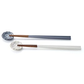 Chopstick Rest and Chopsticks Pair Set, White & Gray, Chopsticks Rest 1.9 x 1.7 x Height 0.5 inches (4.8 x 4.4 x 1.2 cm), Mino Ware, Moist and Muted Colors Decorate Your Table Scene, Elegant