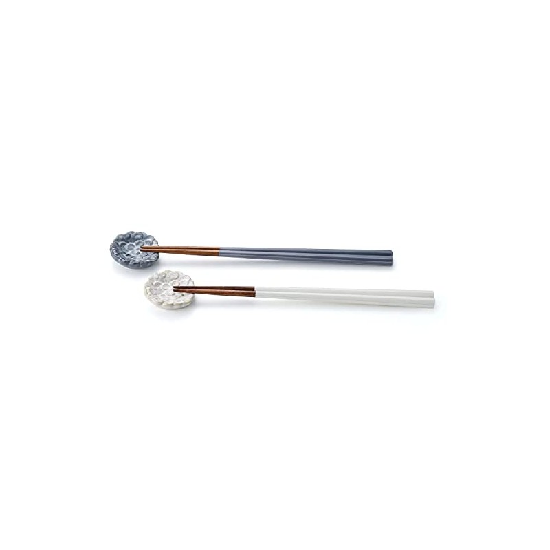 Chopstick Rest and Chopsticks Pair Set, White & Gray, Chopsticks